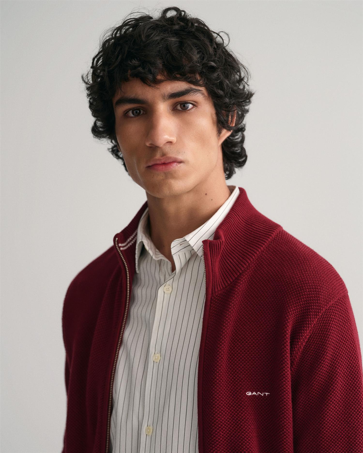 COTTON PIQUE ZIP CARDIGAN-Genser-Gant-Aandahls