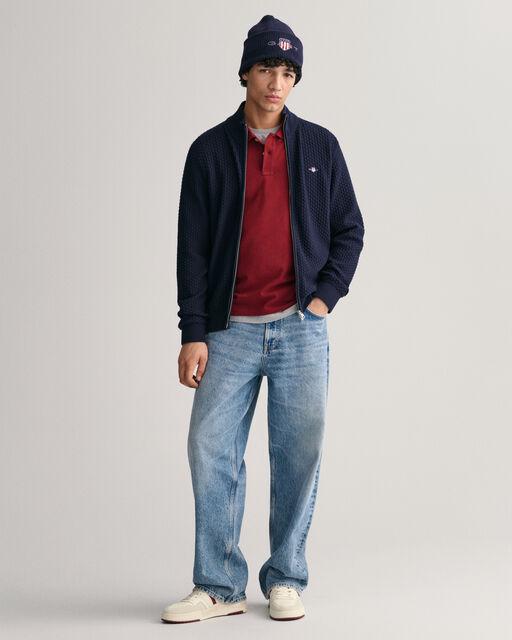 COTTON TEXTURE ZIP CARDIGAN-Strikk-Gant-Aandahls