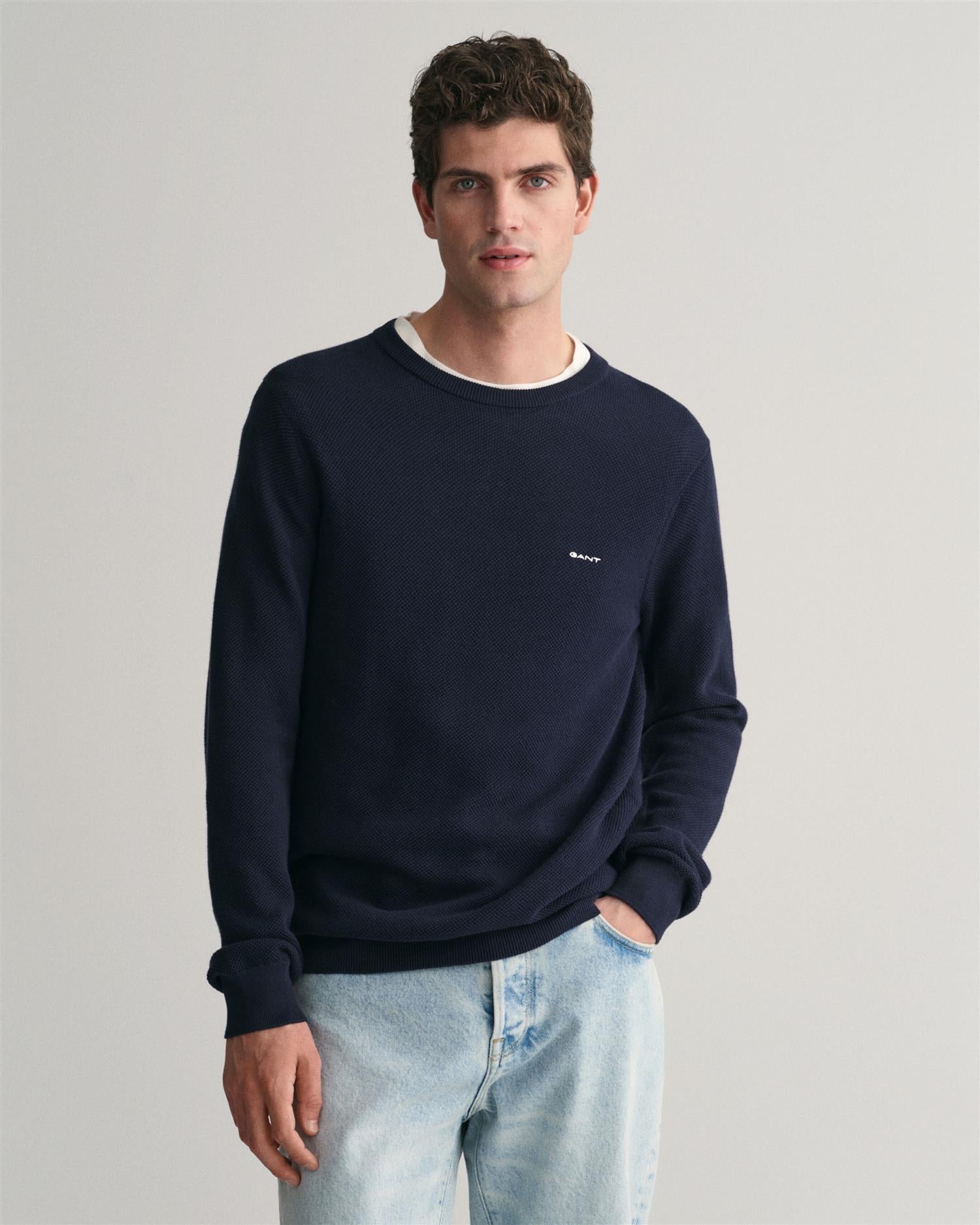 Cotton Pique C-neck-Genser-Gant-Aandahls