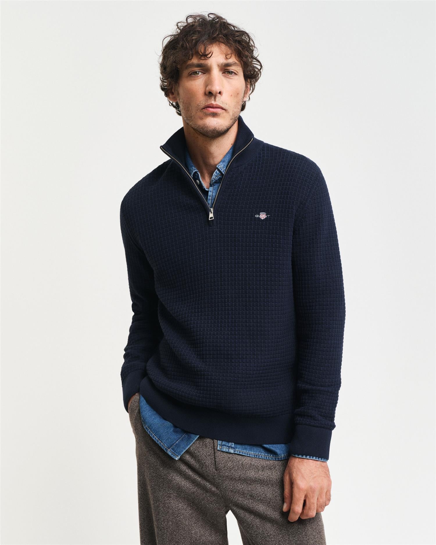 Cotton Textured Half Zip-Genser-Gant-Aandahls