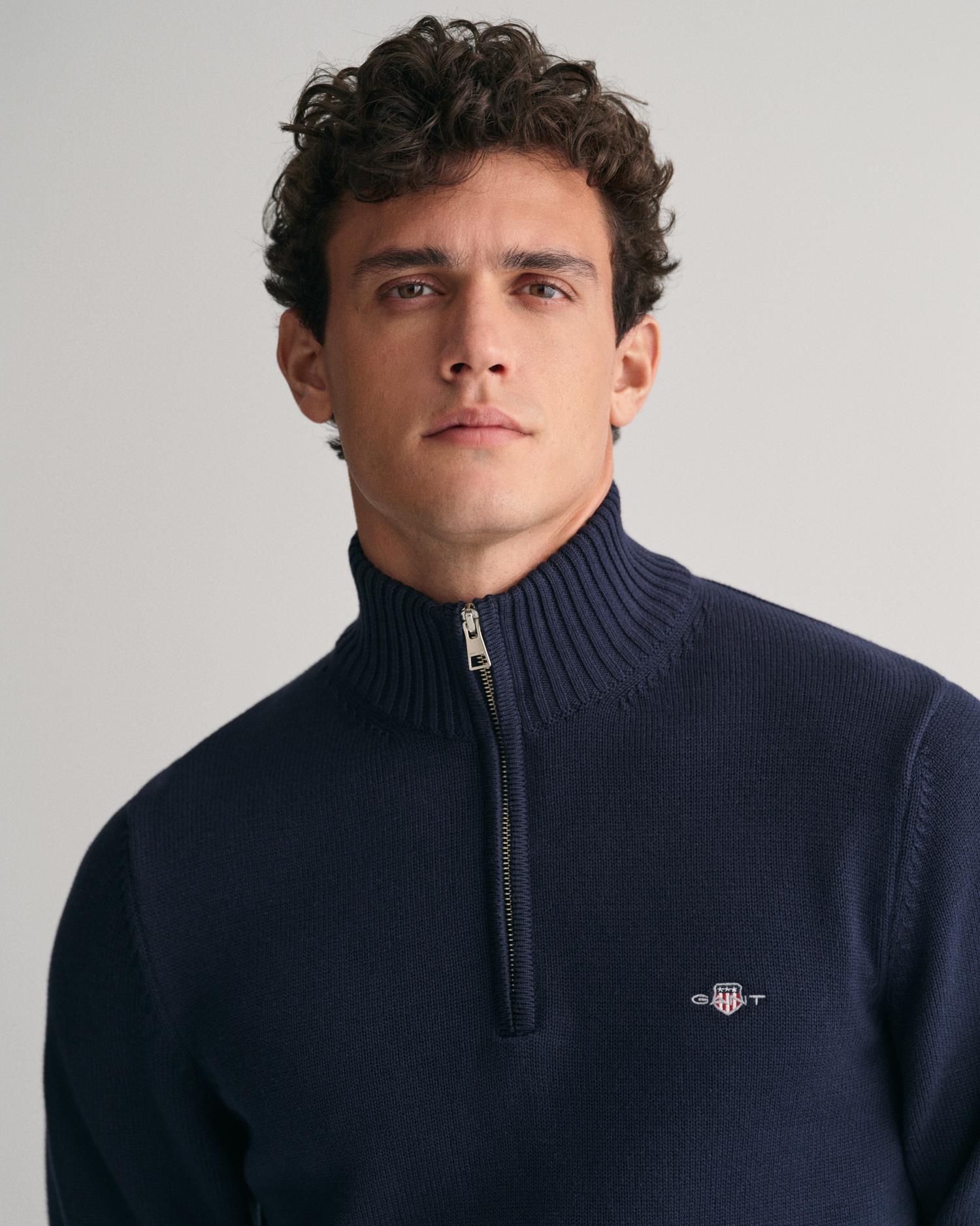 Cotton pique zip cardigan-Strikk-Gant-Aandahls