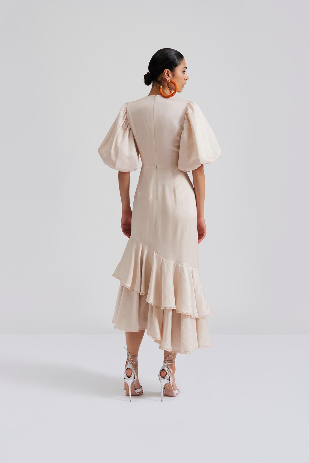 Dove asymmetrical midi dress Beige-Kjole-By Malina-Aandahls