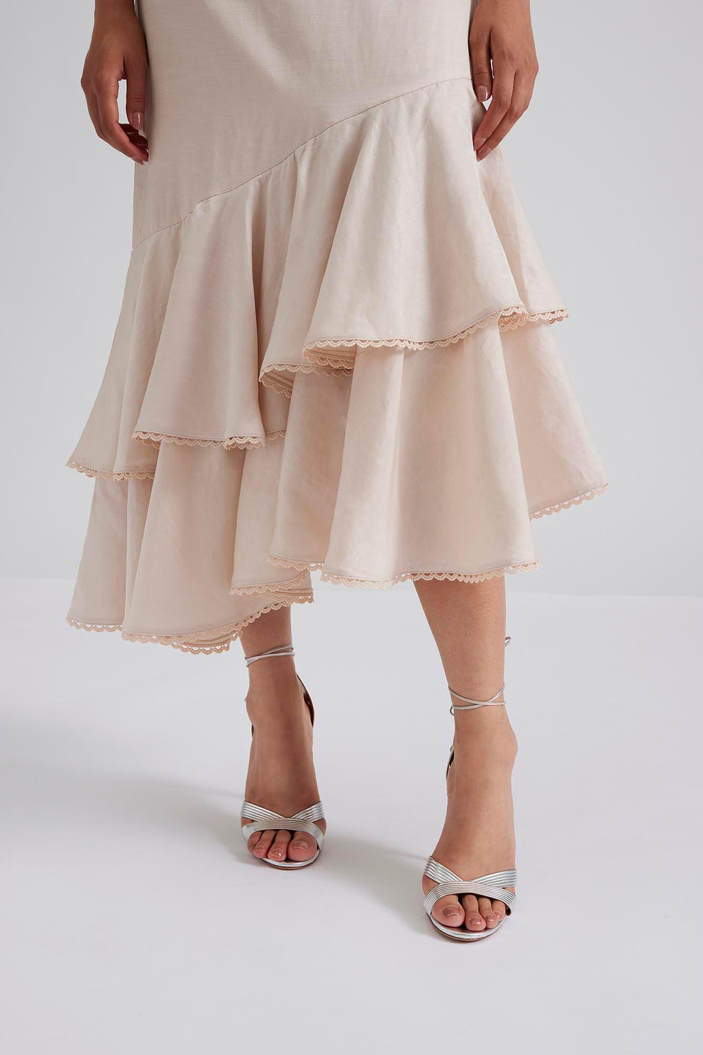 Dove asymmetrical midi dress Beige-Kjole-By Malina-Aandahls