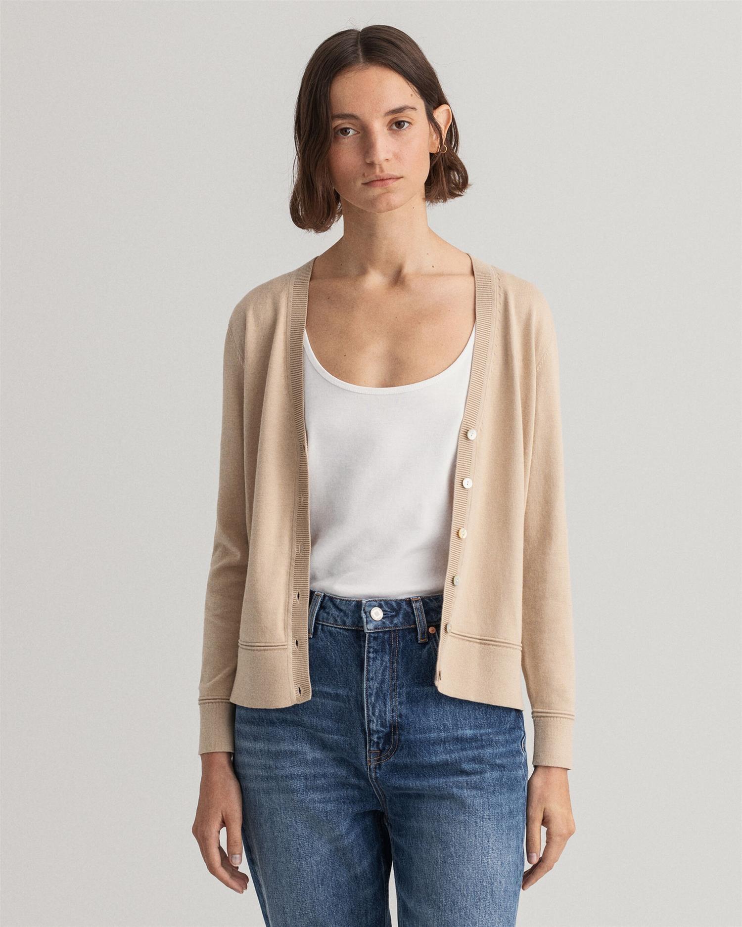 LIGHT COTTON V-CARDIGAN-Strikk-Gant-Aandahls