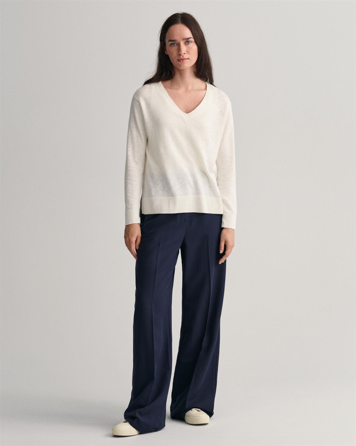 LINEN-BLEND V-NECK-Strikk-Gant-Aandahls