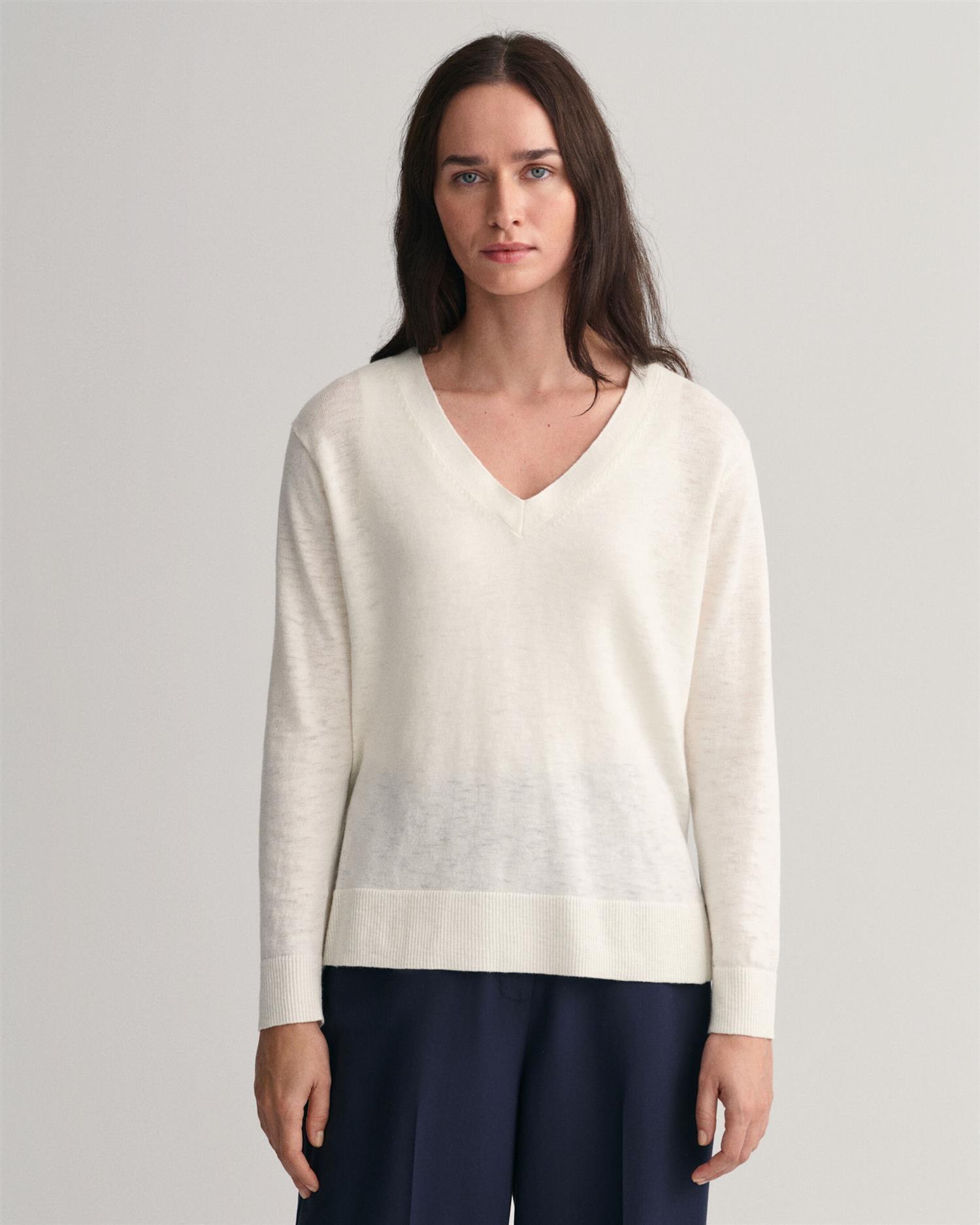 LINEN-BLEND V-NECK-Strikk-Gant-Aandahls