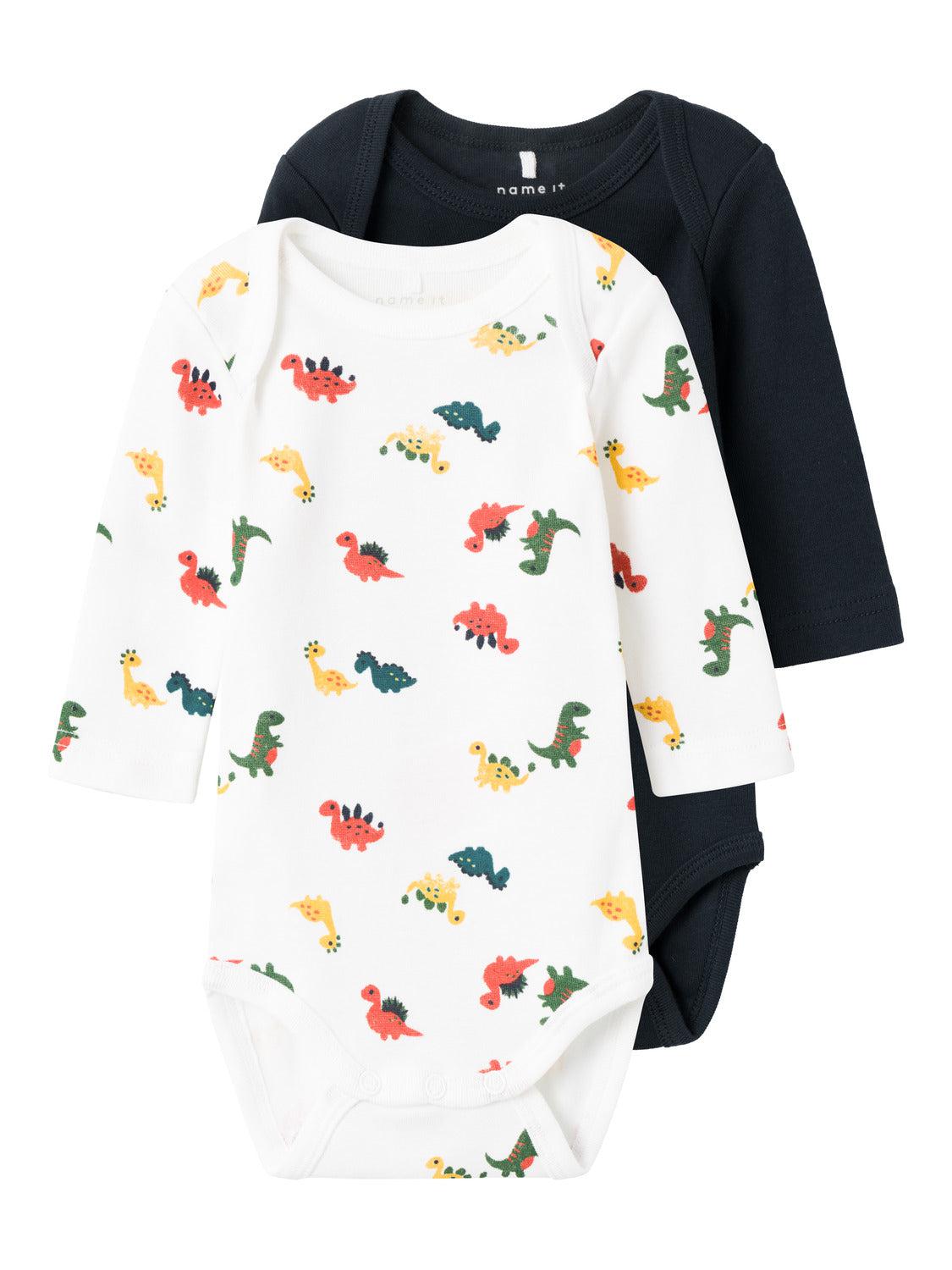 NBMBODY 2P LS BRIGHT WHITE DINO NOOS-Undertøy-Name it-Aandahls