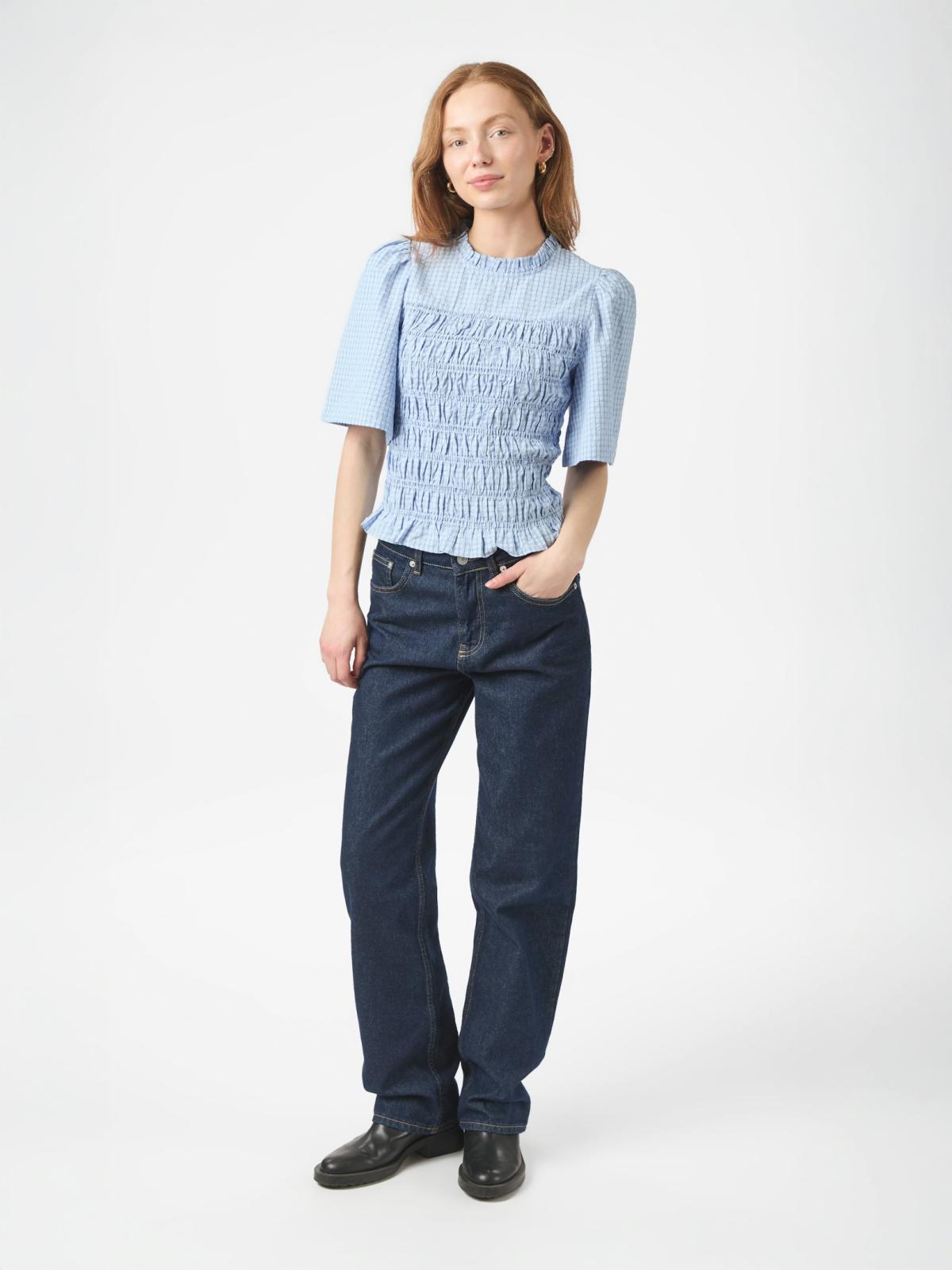 Possini Check Smock Blouse-Topp-Neo Noir-Aandahls