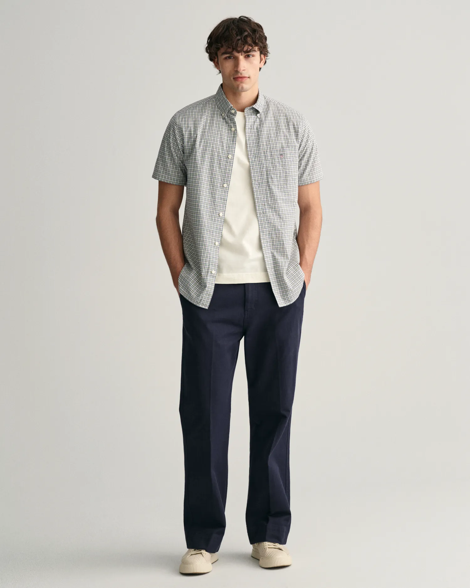 Reg Poplin Microcheck SS Shirt-Skjorter-Gant-Aandahls