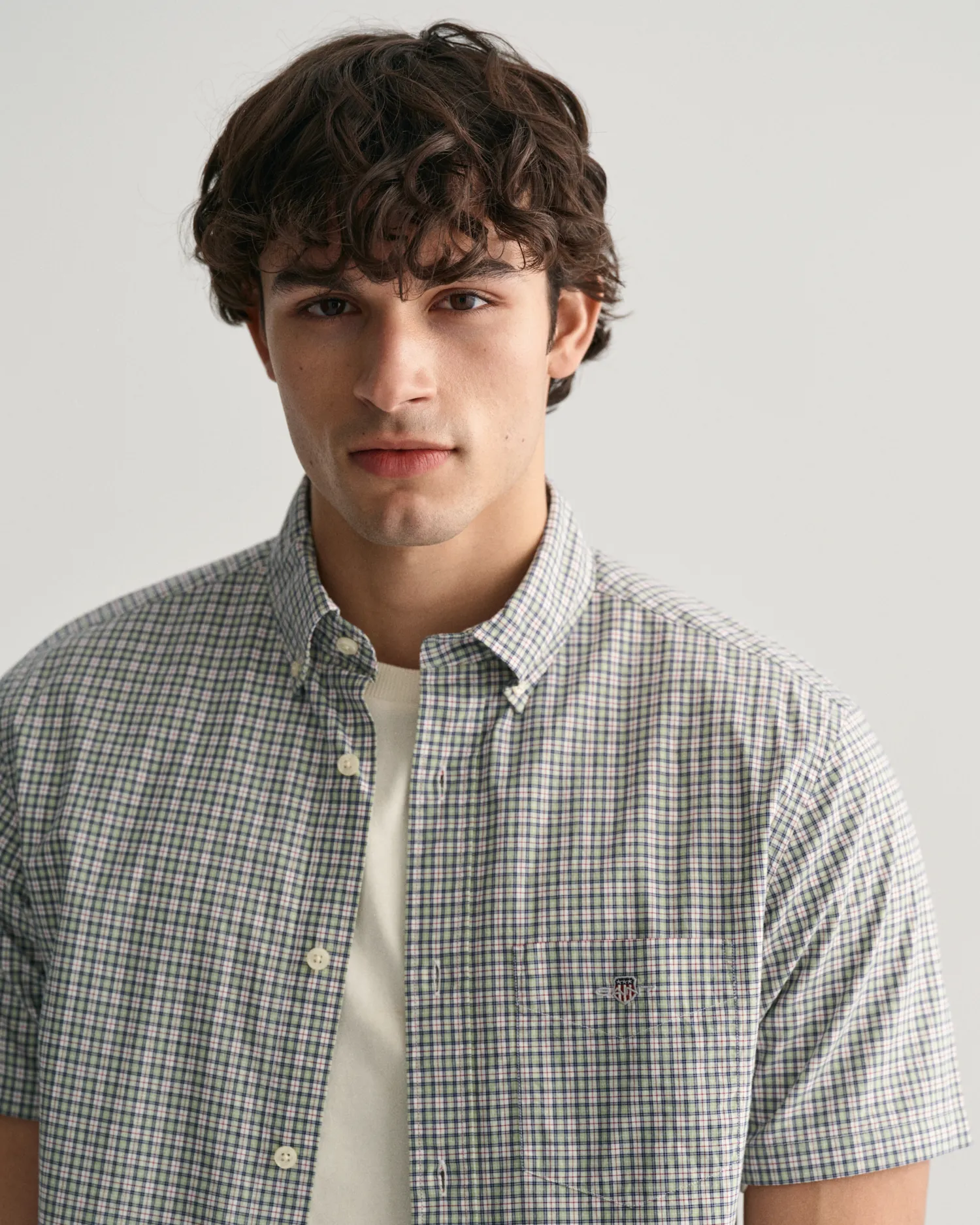 Reg Poplin Microcheck SS Shirt-Skjorter-Gant-Aandahls