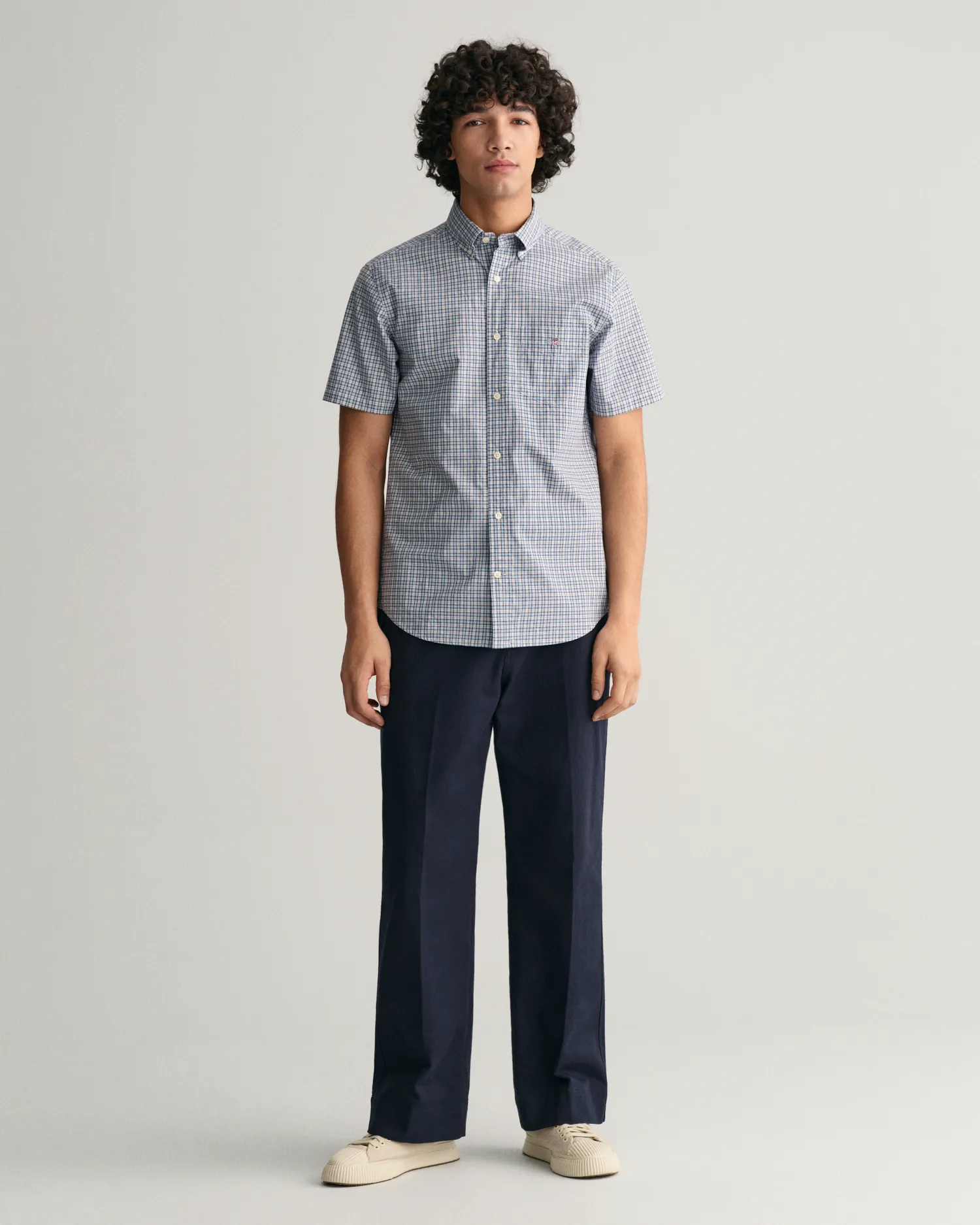 Reg Poplin Microcheck SS Shirt-Skjorter-Gant-Aandahls