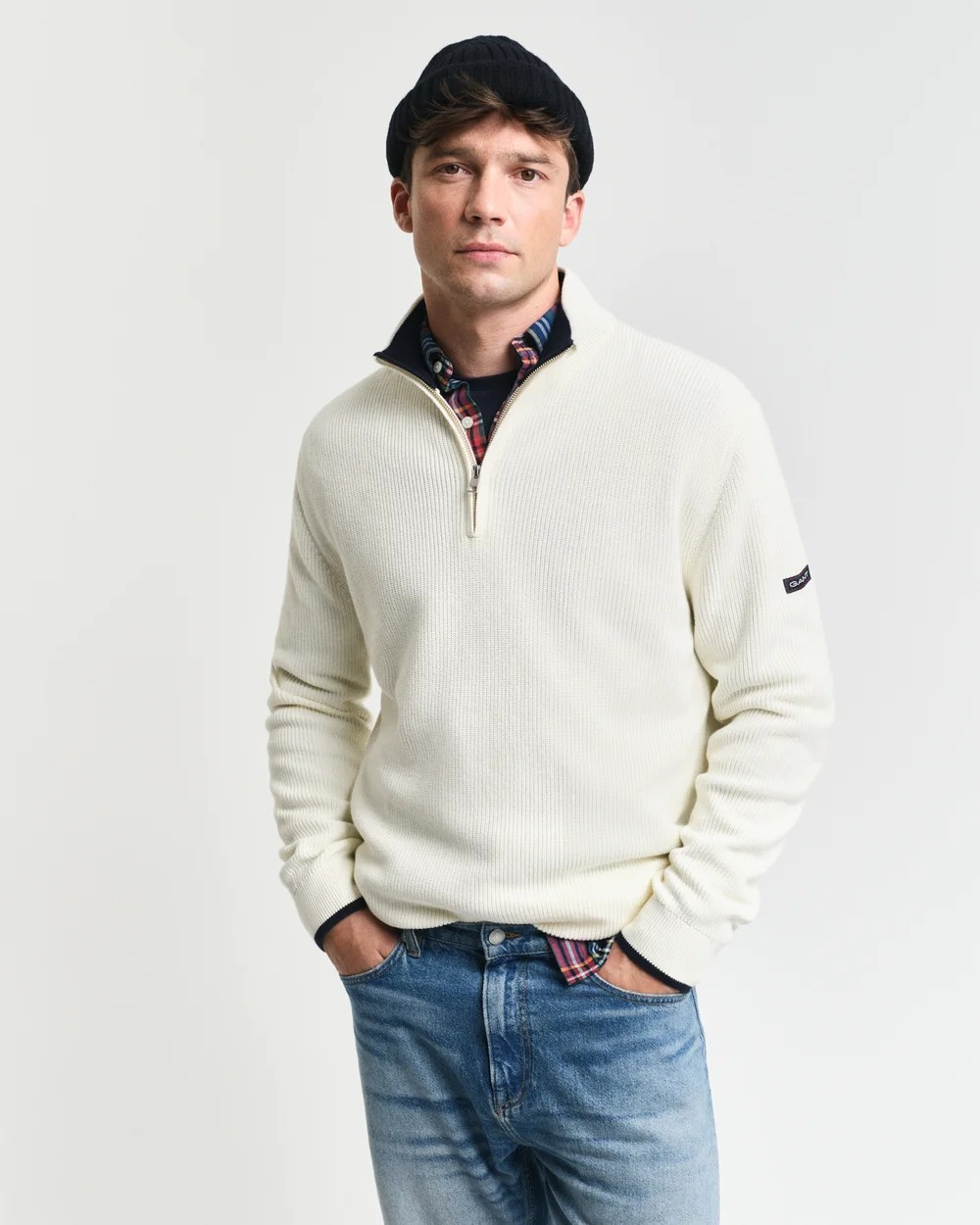 Ribbed cotton halfzip-Genser-Gant-Aandahls