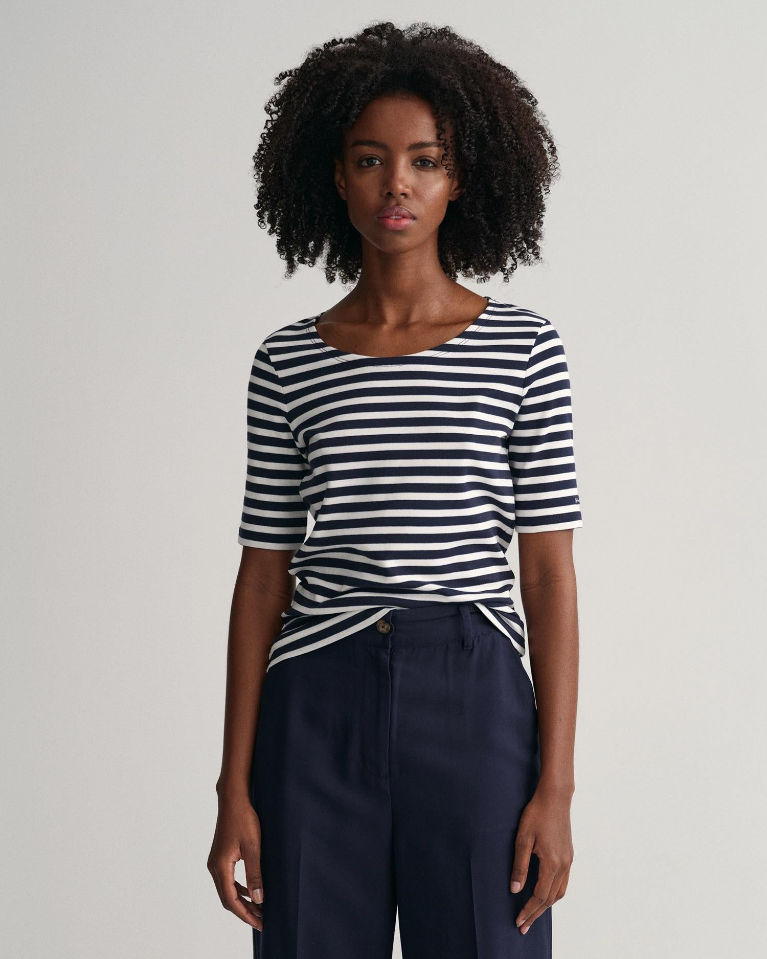 STRIPED 1X1 RIB LSS T-SHIRT-T-shirt-Gant-Aandahls