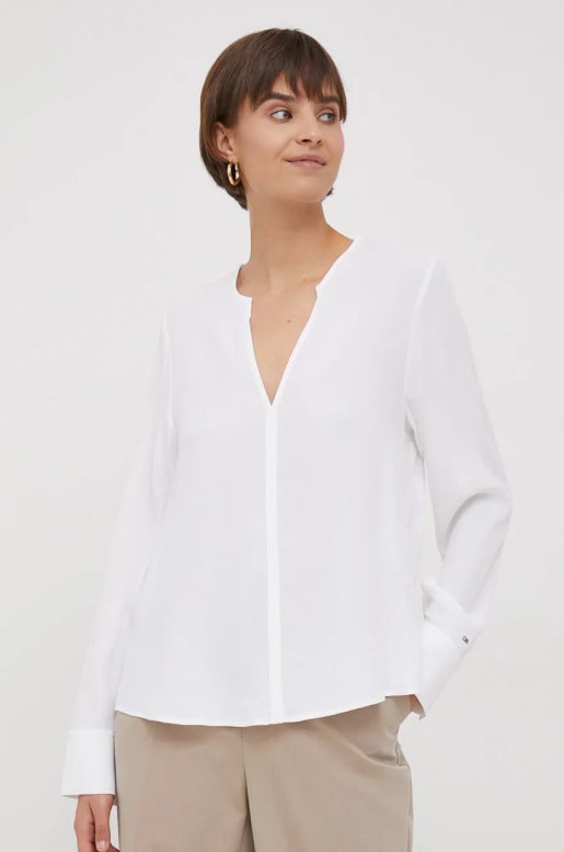 Viscose Crepe V-Neck Blouse-Bluser-Tommy Hilfiger-Aandahls