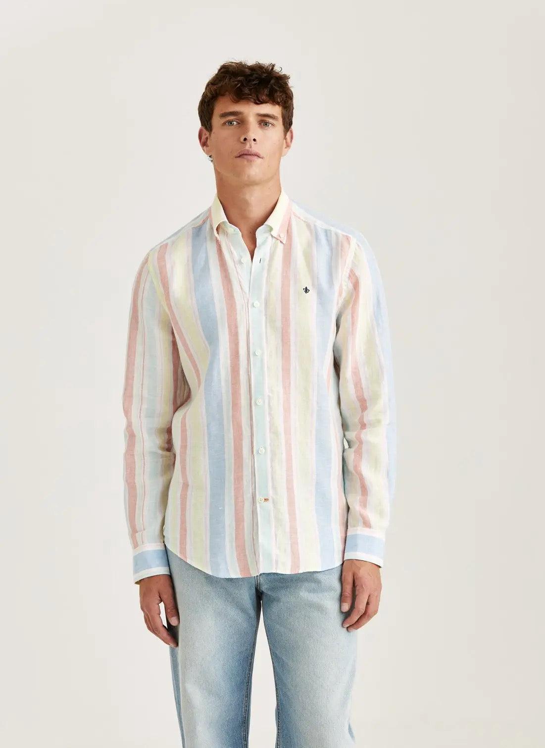 happy linen stripe shirt-Skjorte-Morris-Aandahls
