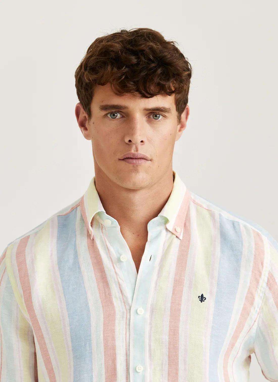 happy linen stripe shirt-Skjorte-Morris-Aandahls
