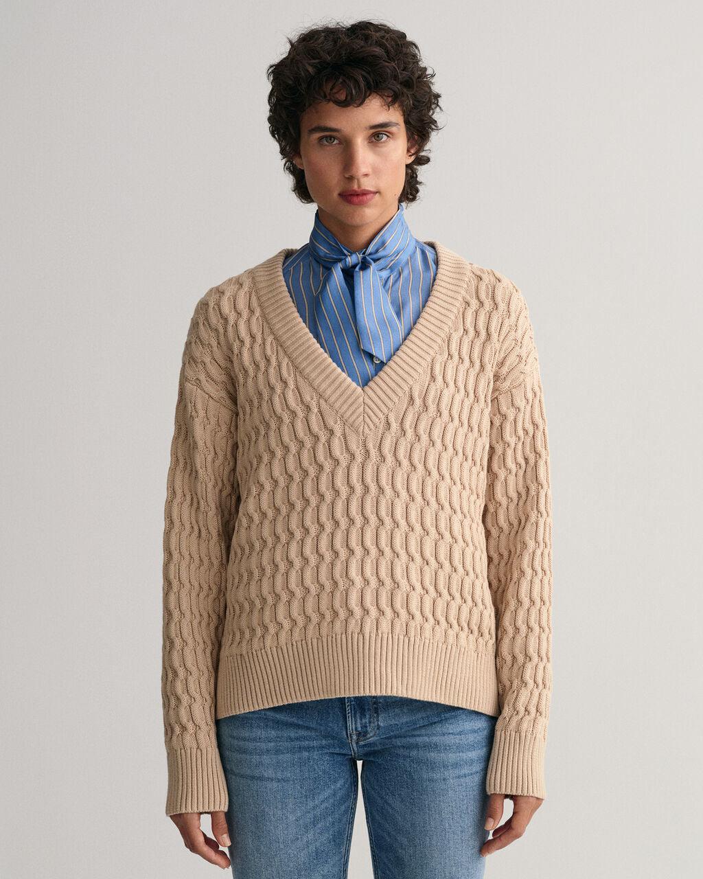 COTTON TEXTURE V-NECK-Strikk-Gant-Aandahls