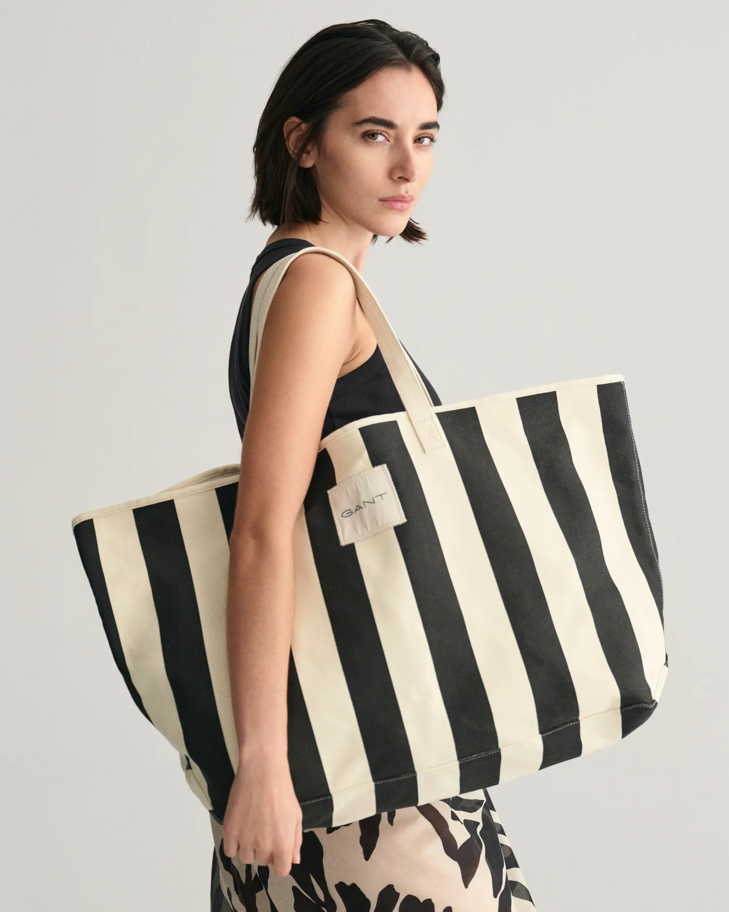 Striped canvas beach bag
