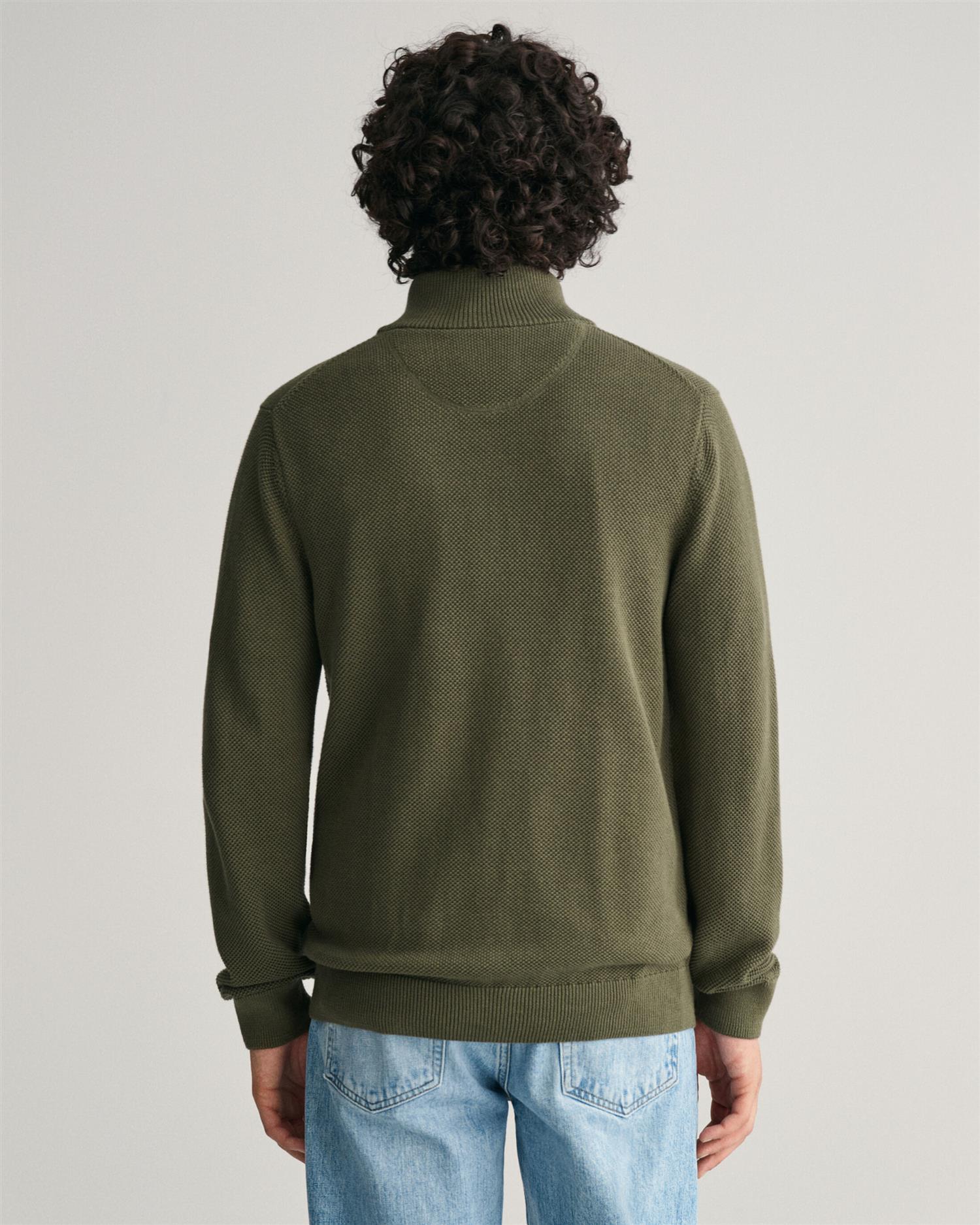 Cotton pique zip cardigan