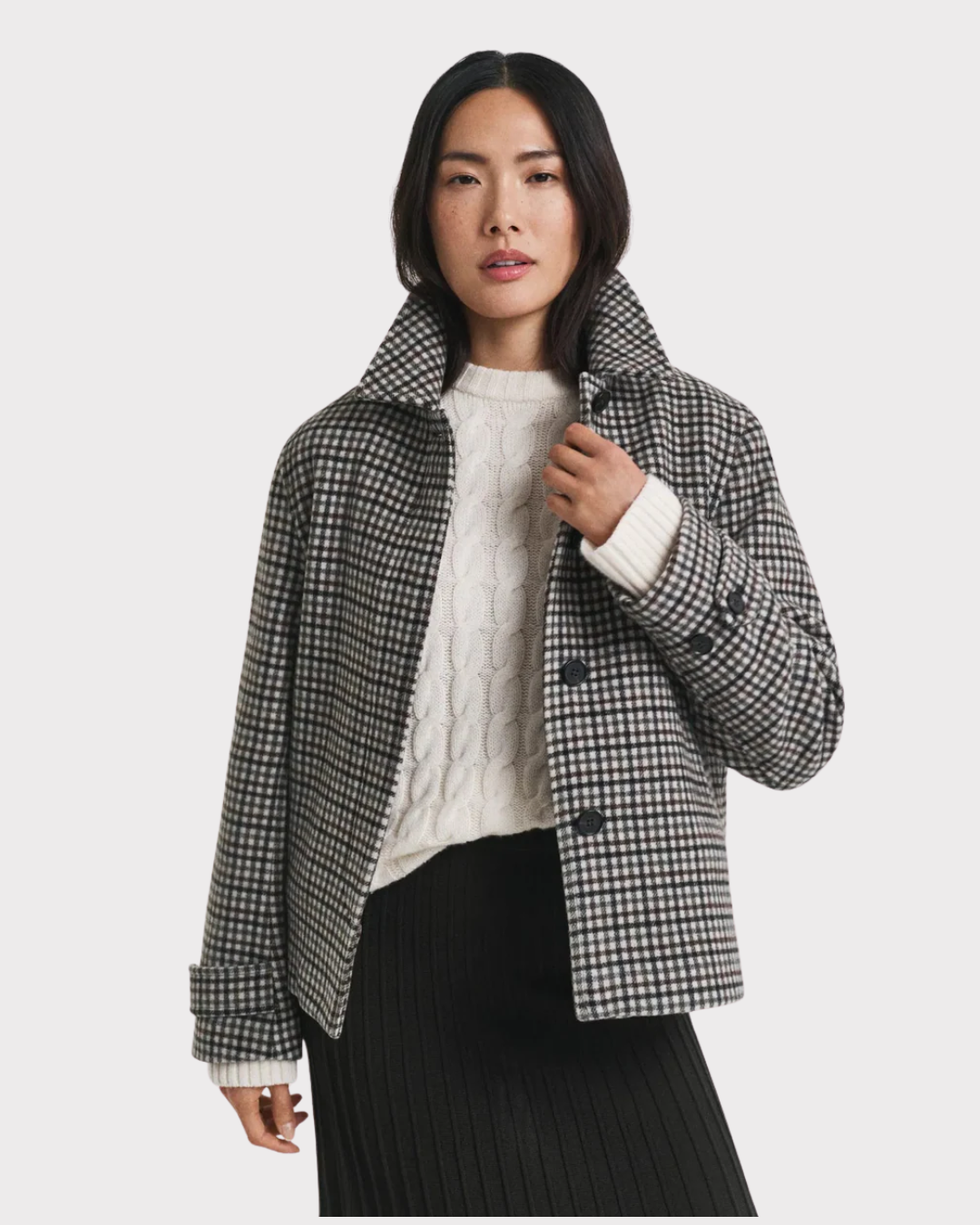 Checked Short Wool Blend Car Coat