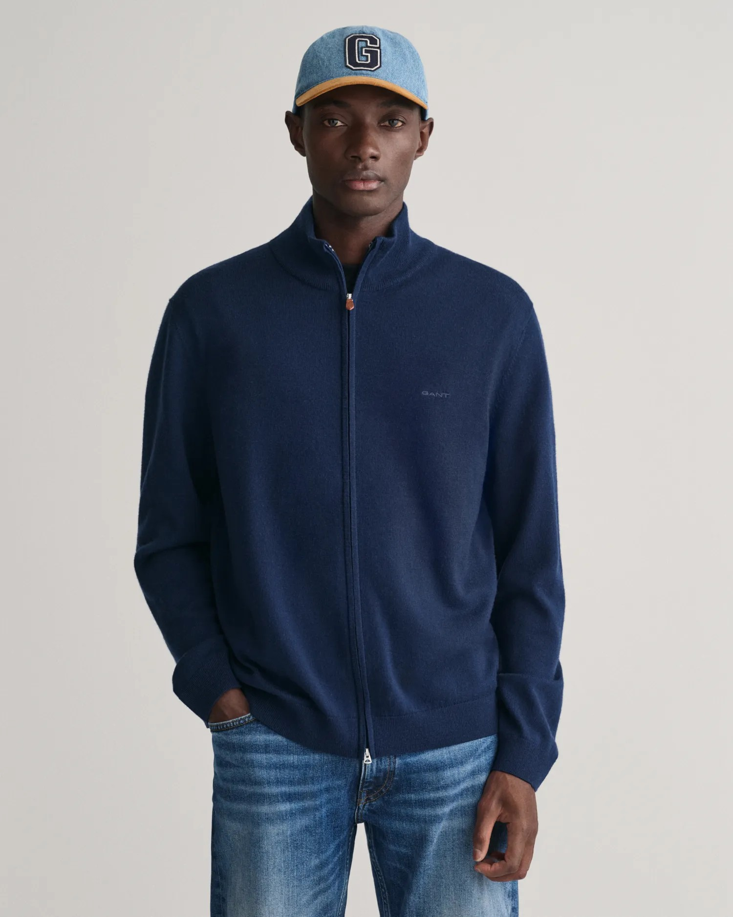 Extrafine merino wool zip cardigan