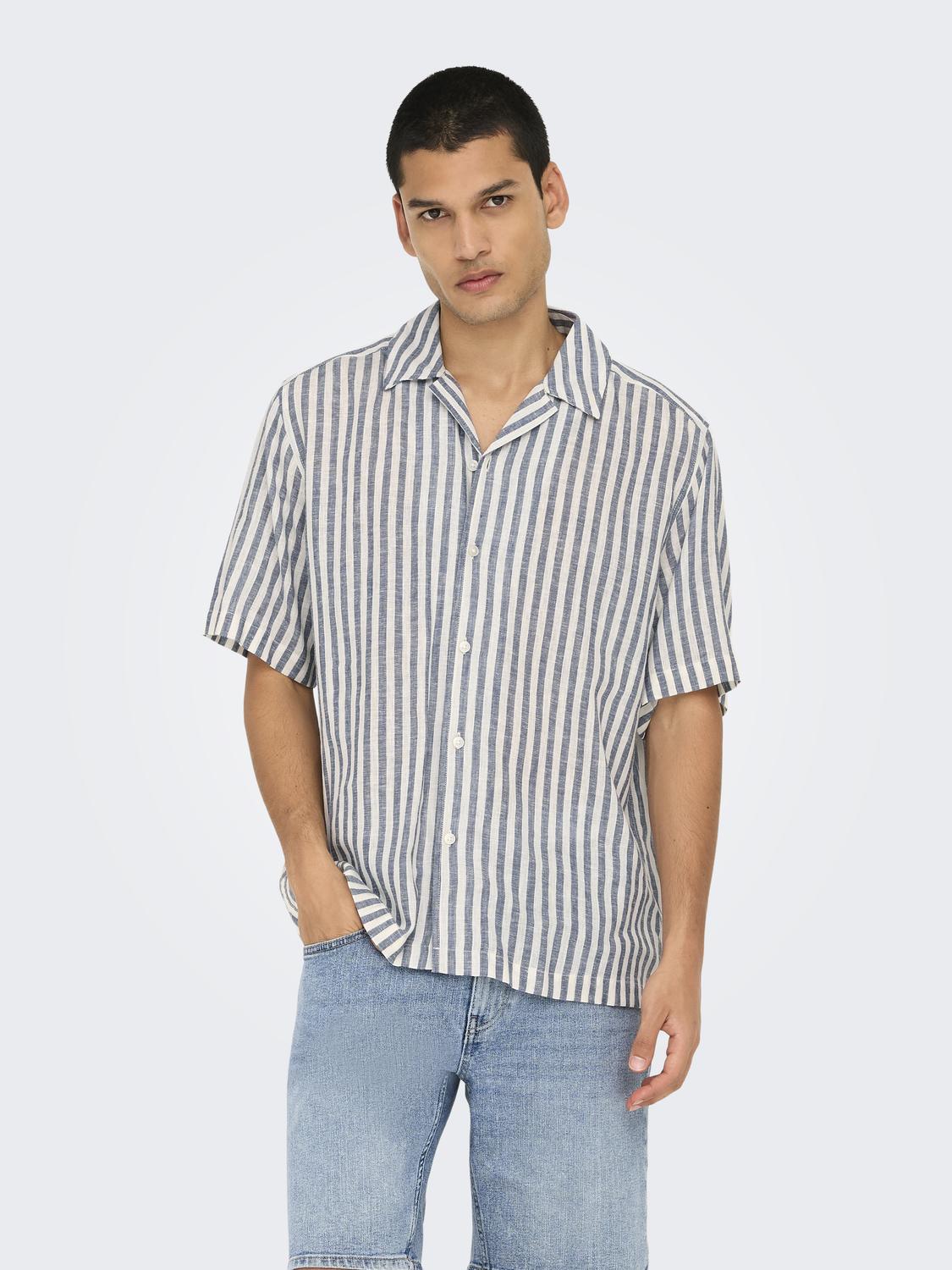 ONSSEPPO STRIP SS LINEN BLEND SHIRT 0311-Skjorte-Only & Sons-Aandahls