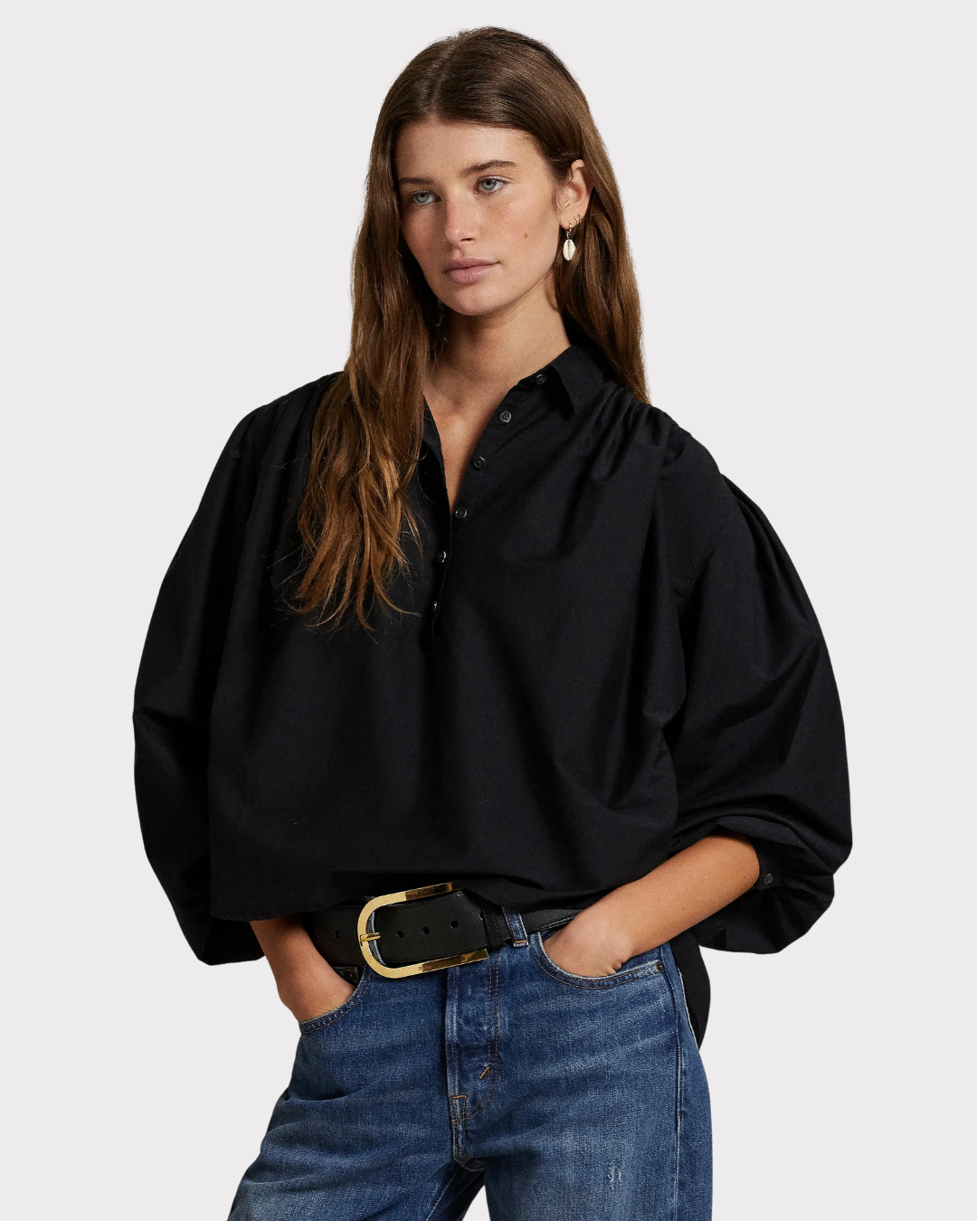 Pleated cotton- silk blouse