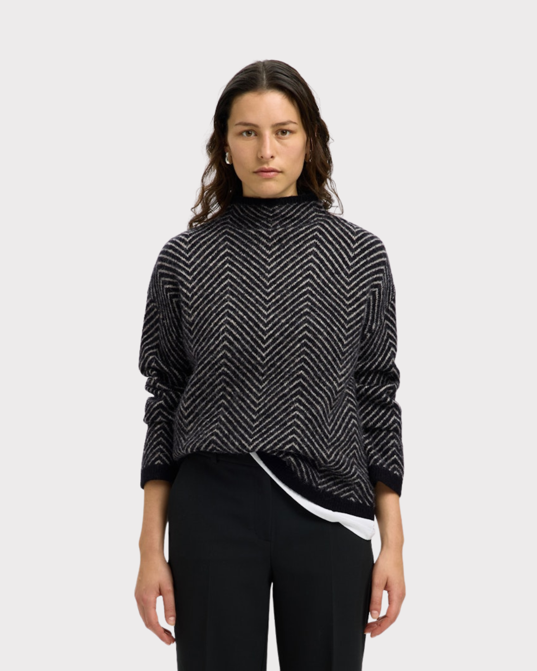 Slflulu Ls Herringbone Knit High Neck