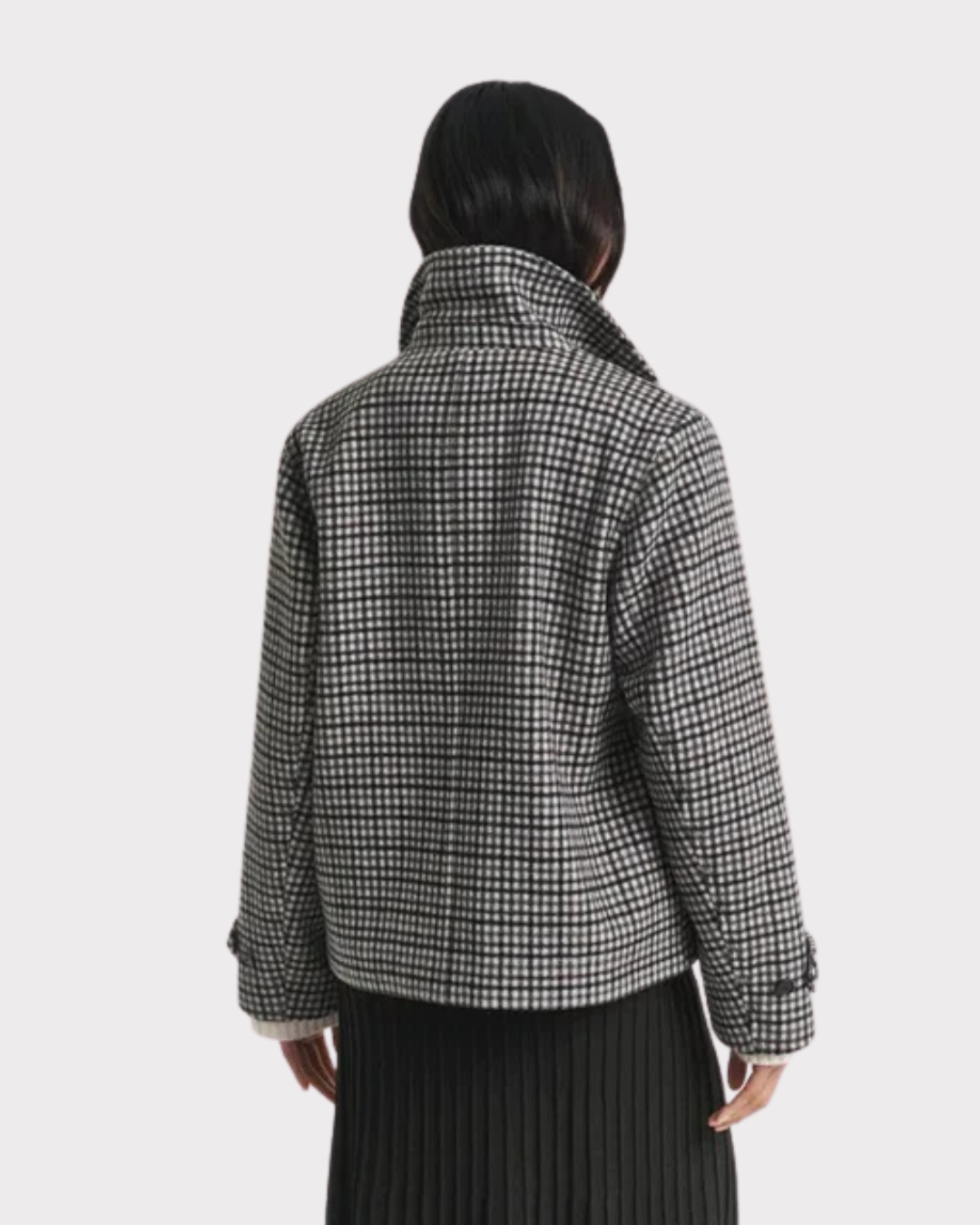 Checked Short Wool Blend Car Coat