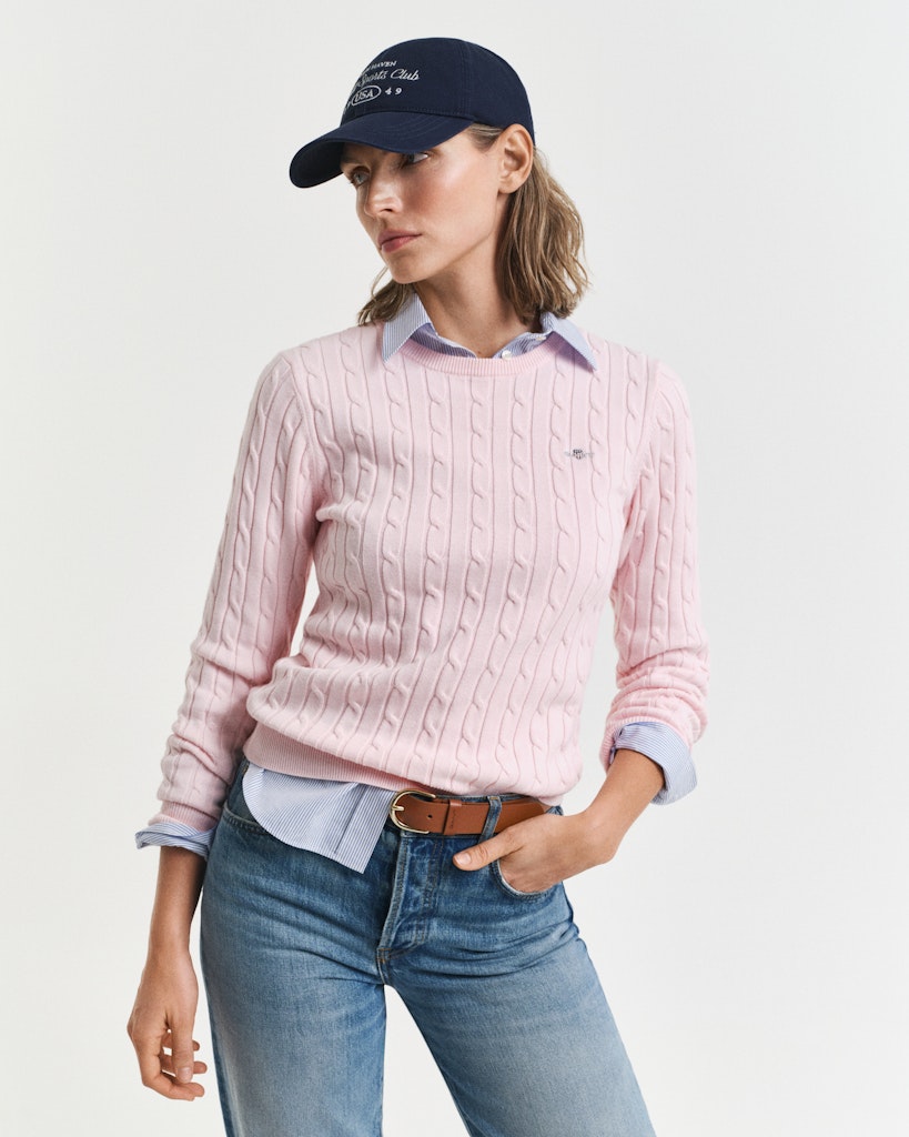 Stretch cotton cable c-neck