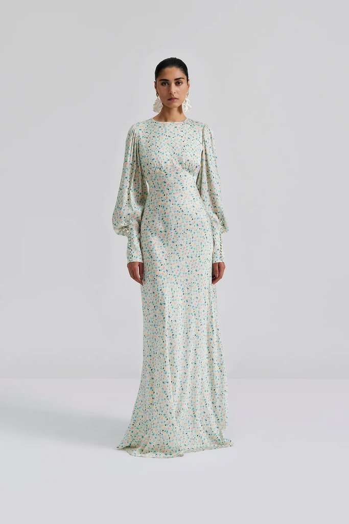 Alize Long Sleeved Satin Maxi Dress Ditsy-Kjole-By Malina-Aandahls