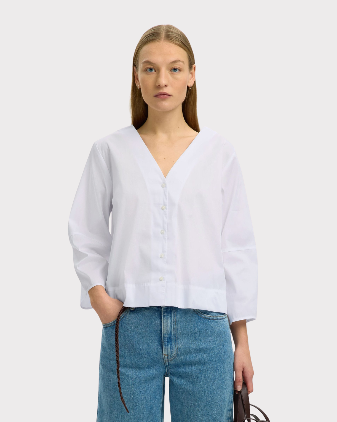 Bea 3/4 V Neck Shirt B-Skjorte-Selected Femme-Aandahls