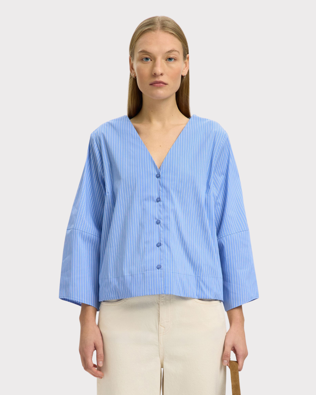 Bea 3/4 V Neck Shirt B-Skjorte-Selected Femme-Aandahls