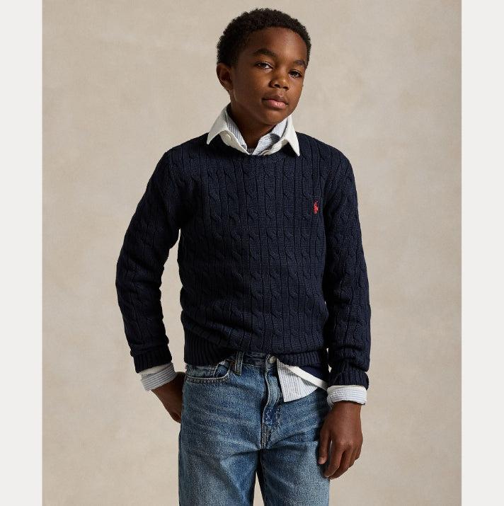 Cable knit cotton sweater-Genser-Polo Ralph Lauren-Aandahls