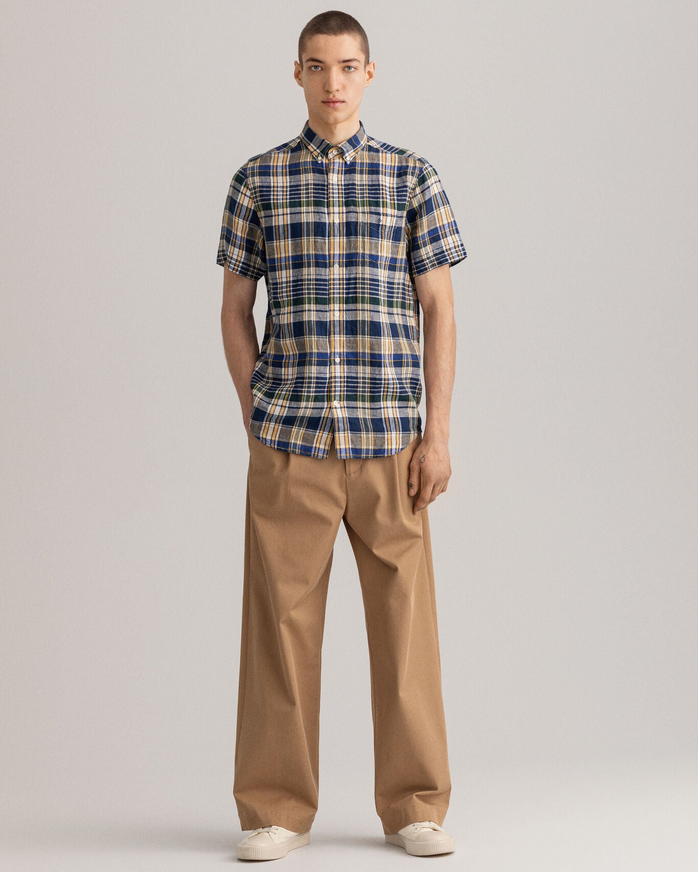D2. REG LINEN MADRAS SS BD-Skjorter-Gant-Aandahls