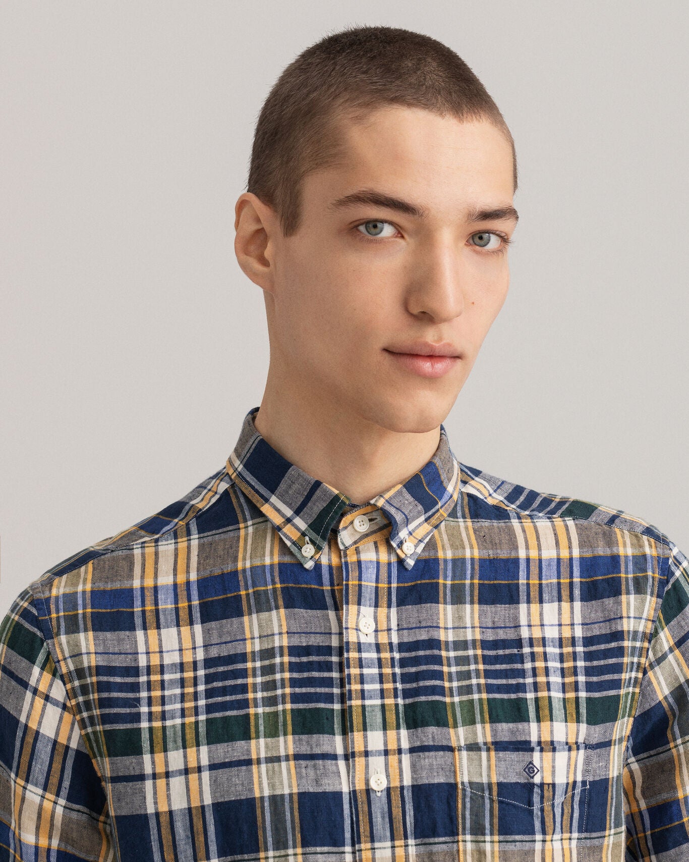 D2. REG LINEN MADRAS SS BD-Skjorter-Gant-Aandahls