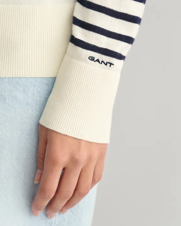 Fine knit striped c-neck-Strikk-Gant-Aandahls