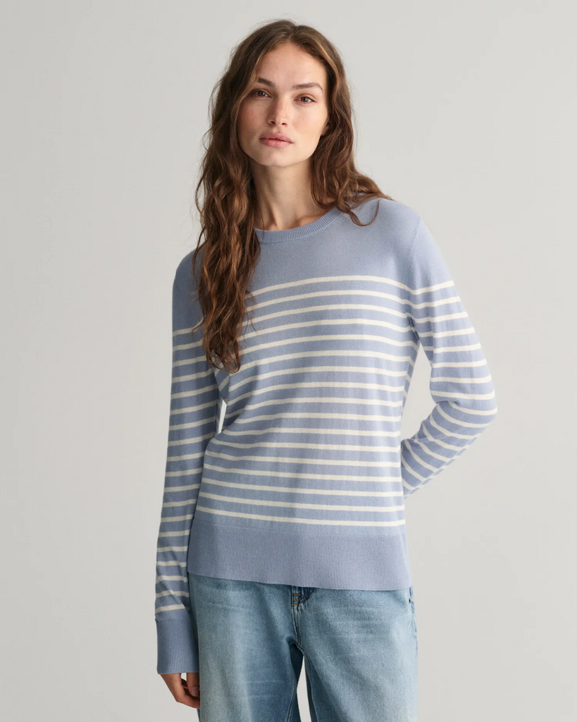 Fine knit striped c-neck-Strikk-Gant-Aandahls