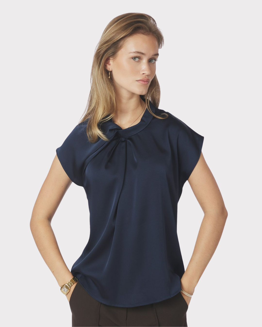 Fleur Drapy Satin Blouse-Overdel-Neo Noir-Aandahls