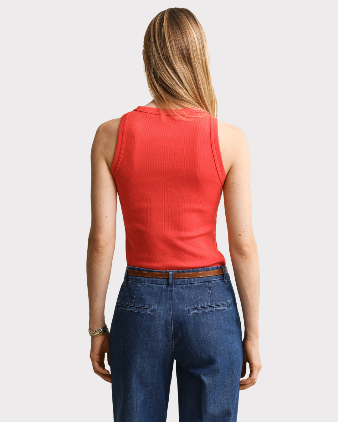 High Neck Rib Tank Top-Overdel-Gant-Aandahls