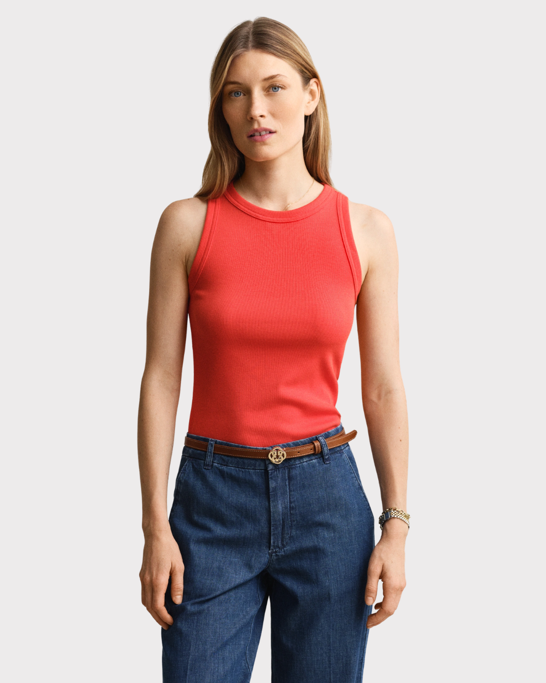 High Neck Rib Tank Top-Overdel-Gant-Aandahls