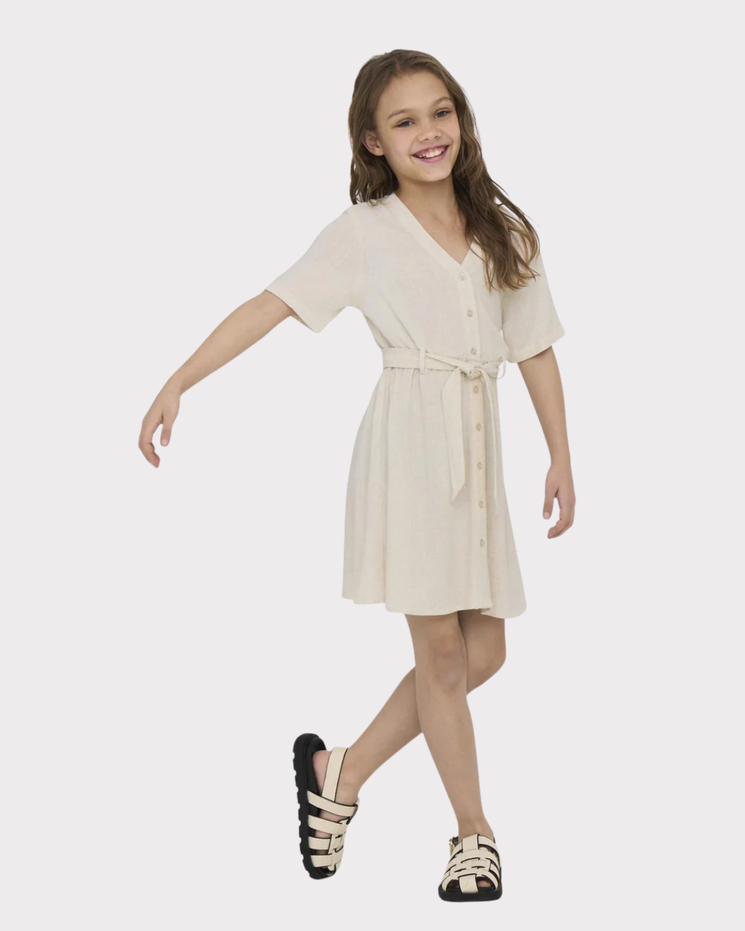 Kogsiesta S/s Linen Blend Belt Dress Pnt-Kjole-Kids Only-Aandahls