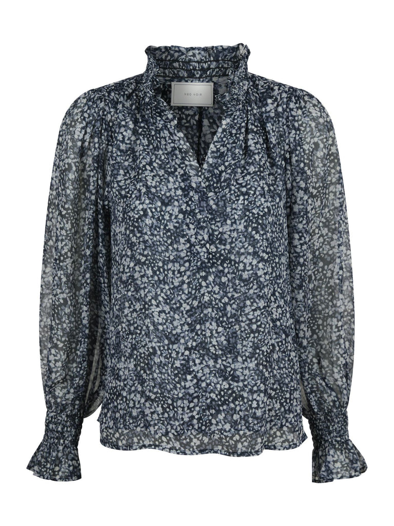 Leia flower graphic blouse-Bluser-Neo Noir-Aandahls