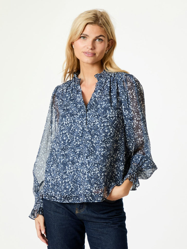 Leia flower graphic blouse-Bluser-Neo Noir-Aandahls