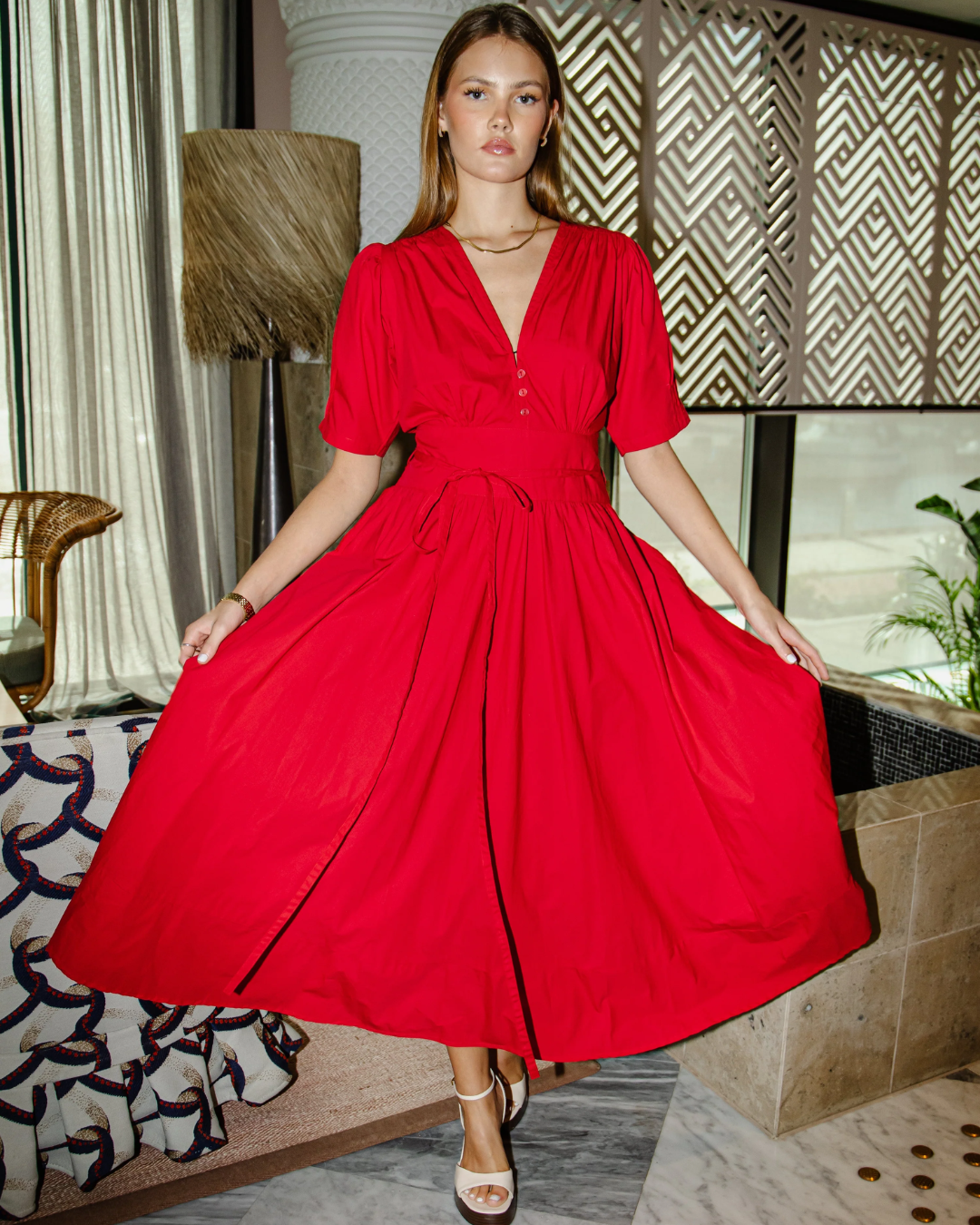 Maria Dress City Red Poplin-Kjole-MISSMAYA-Aandahls