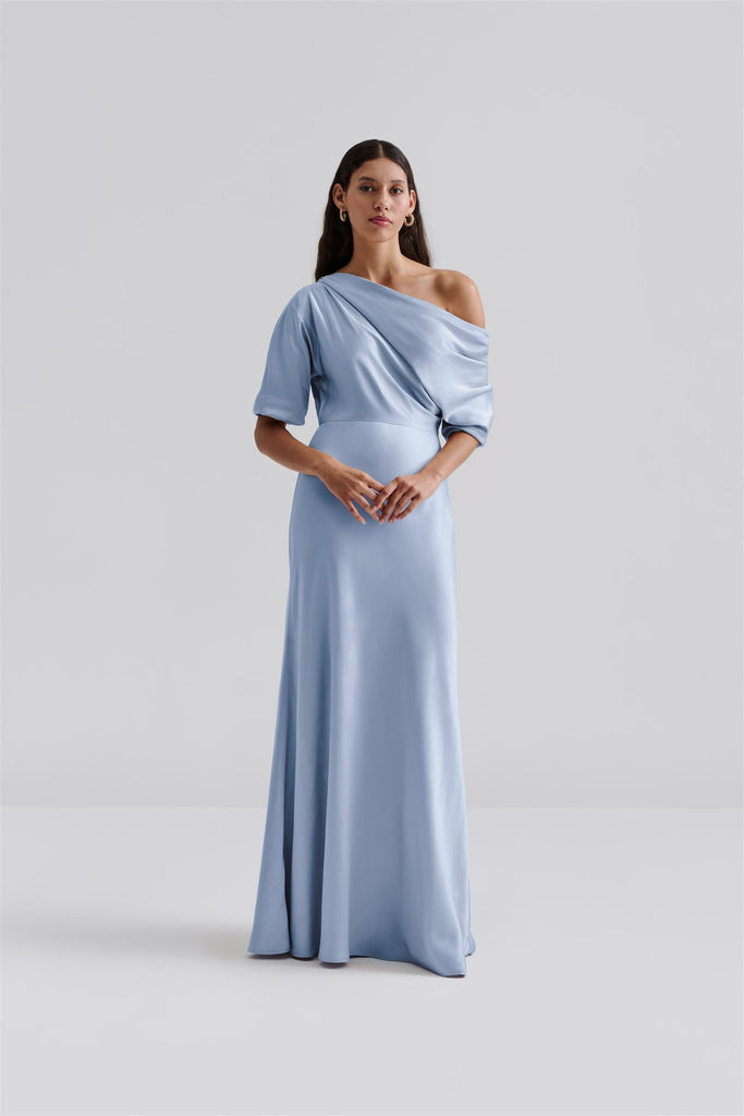 Marisa Asymmetrical Satin Maxi Dress-Kjole-By Malina-Aandahls