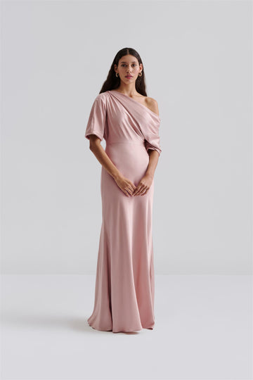 Marisa Asymmetrical Satin Maxi Dress-Kjole-By Malina-Aandahls