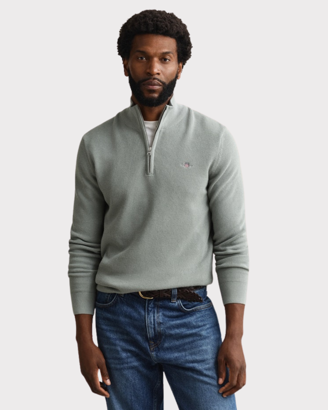 Micro Textured Cotton Half Zip-Genser-Gant-Aandahls