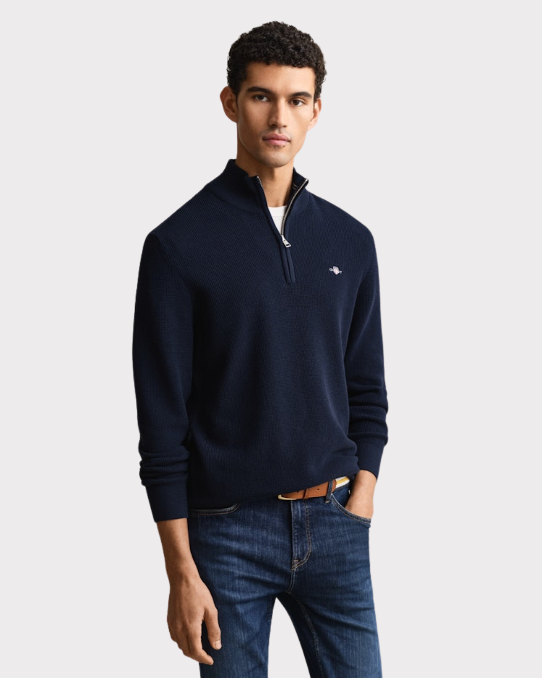 Micro Textured Cotton Half Zip-Genser-Gant-Aandahls