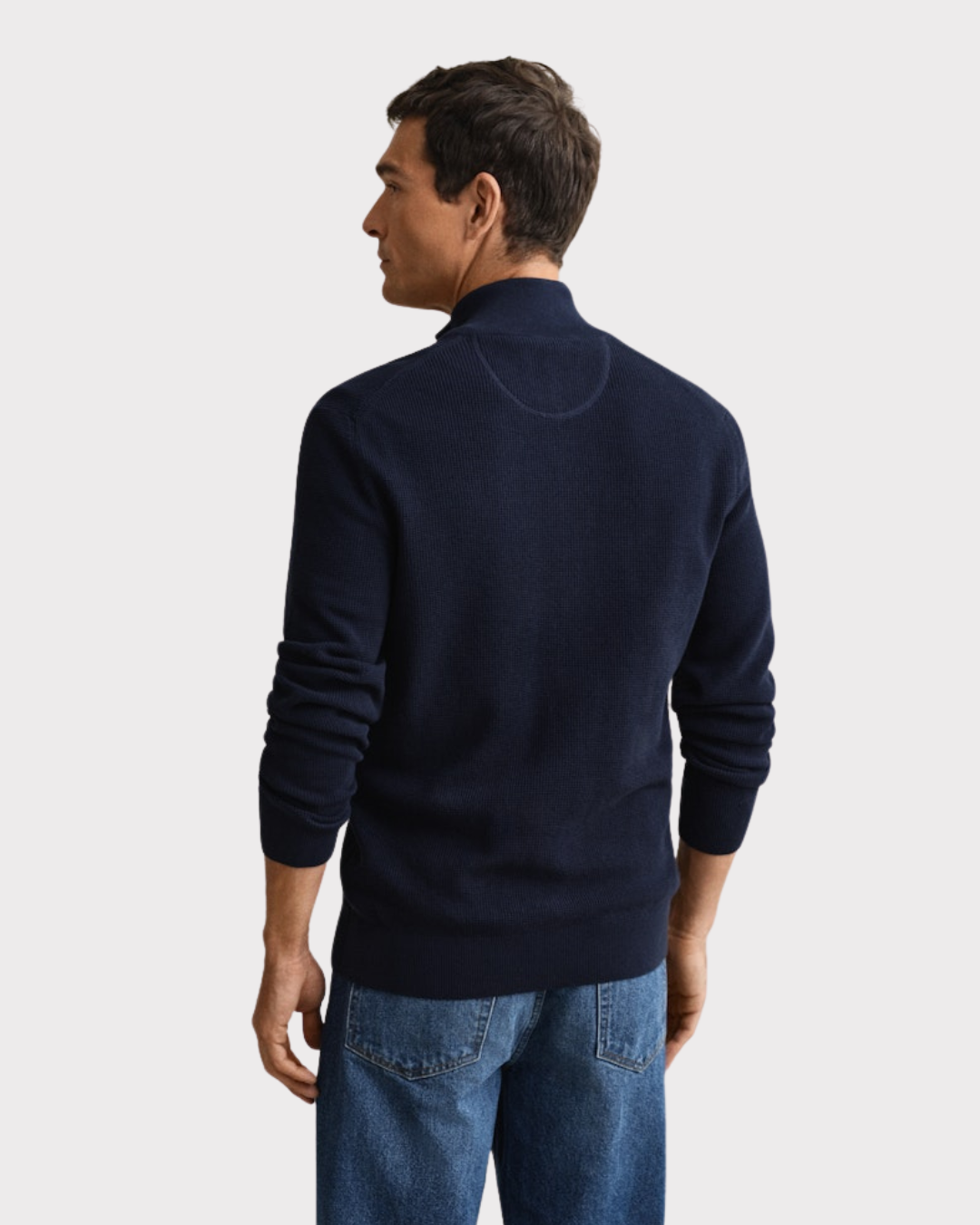 Micro Textured Cotton Zip Cardigan-Genser-Gant-Aandahls